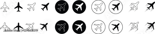 Airplane Icon Set Isolated on white background, Aeroplane Icon Set, Aircraft vector sign. Airport arrival departure symbol, 