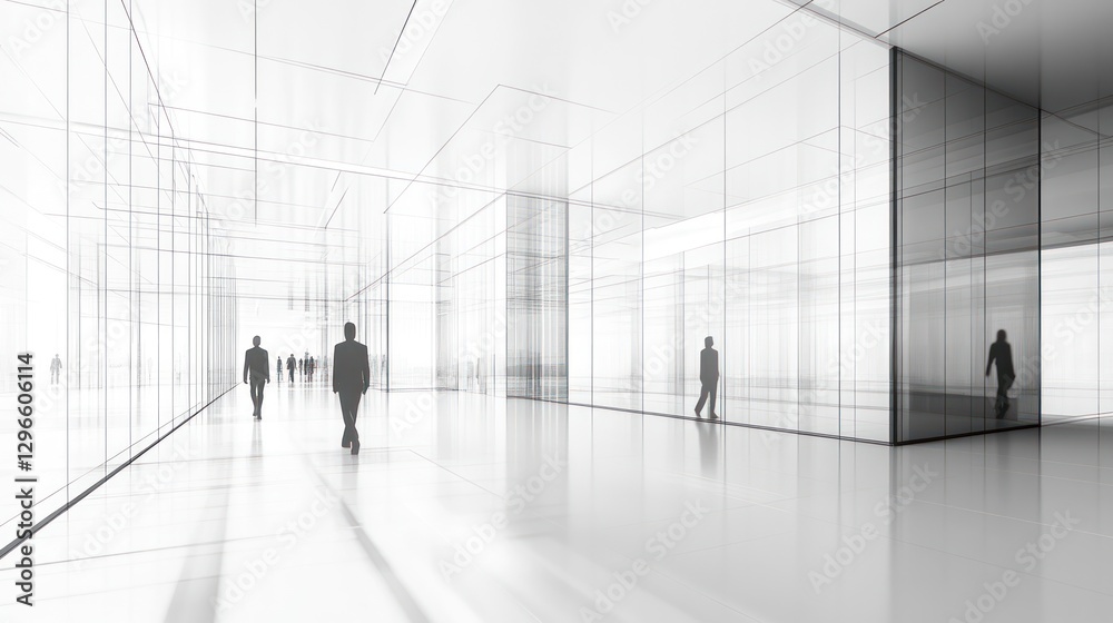 Fototapeta premium Abstract modern interior with people walking. Architectural, minimalist design for presentation
