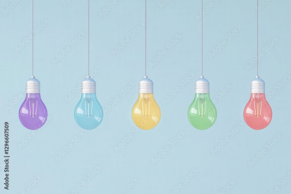creative decision-making concept, multiple light bulbs in different colors, futuristic and artistic energy, high-definition, creative decision-making concept, multiple light bulbs in different colors, futuristic and artistic energy, high-definition,