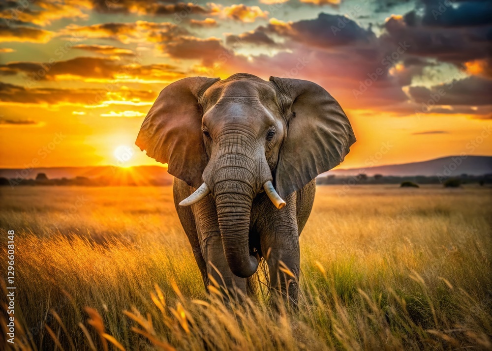 Naklejka premium Majestic Elephant in African Savanna: A Documentary-Style Photograph