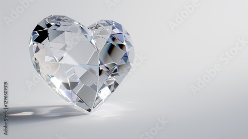 A crystal heart figurine with faceted surfaces and internal reflections, isolated on a clean white background. The high-definition image showcases the clarity and light play.