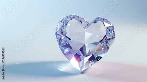 A crystal heart figurine with faceted surfaces and internal reflections, isolated on a clean white background. The high-definition image showcases the clarity and light play.