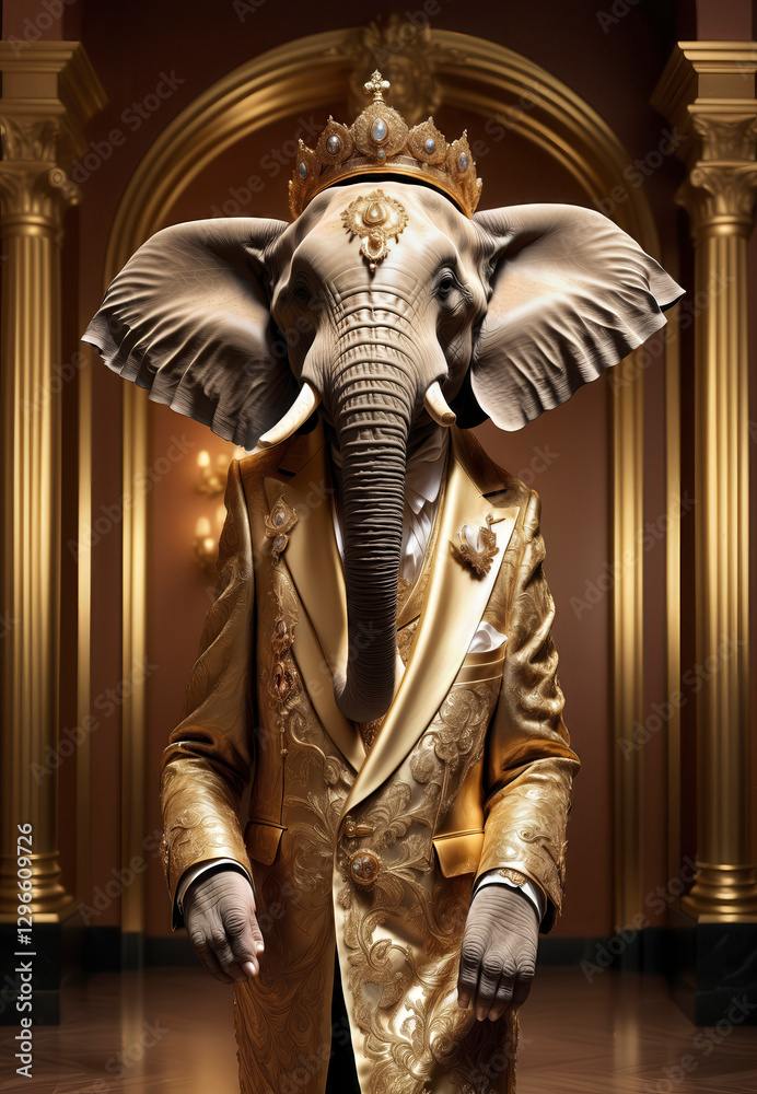 Obraz premium Antropomorfismo, elefante, cerdo, soldado, persona, retrato, arte, hombre elefante 