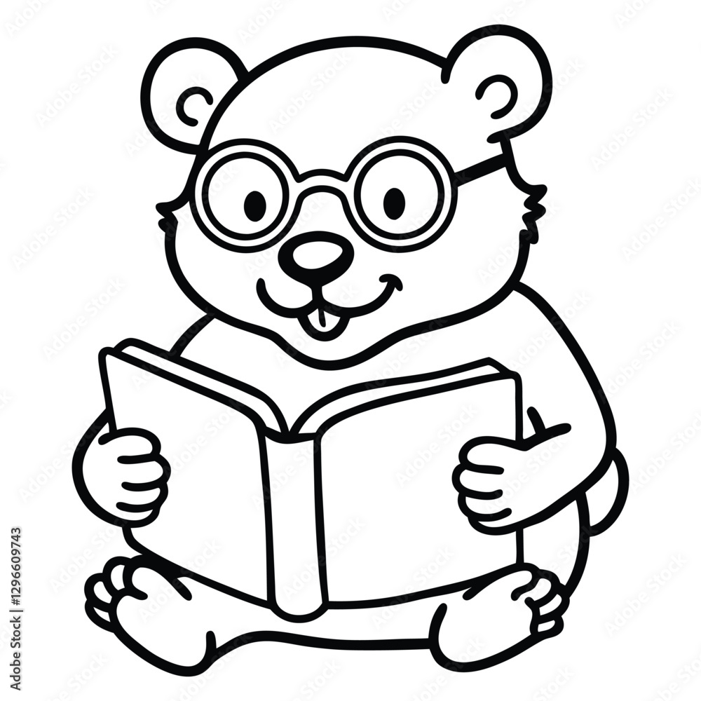 Obraz premium a bear in glasses reading a big storybook color line art