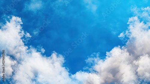 Plane flying through a clear blue sky with fluffy white clouds in the background on a sunny day