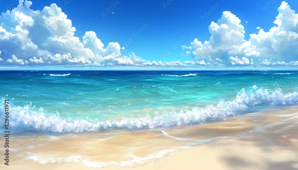Fototapeta premium Sunny beach with waves, tranquil scene, for relaxation