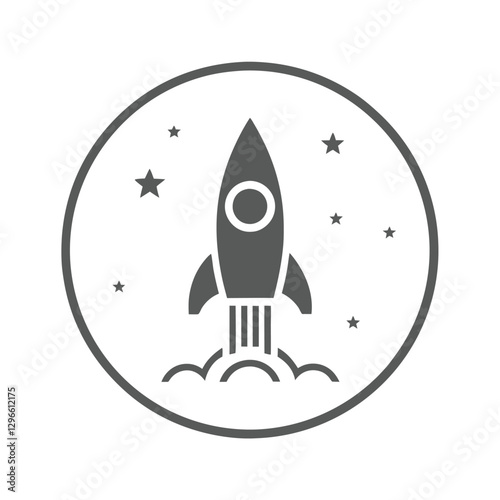 Minimalist Rocket and Stars Emblem Logo Design.