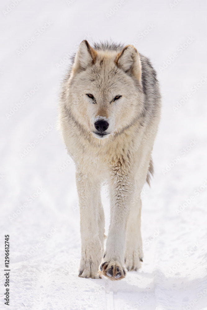 Gray Wof walking in snow Gray Wof walking in snow