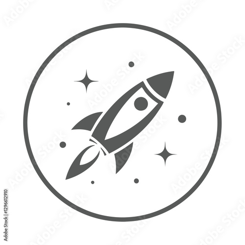 Minimalist Rocket and Stars Emblem Logo Design.
