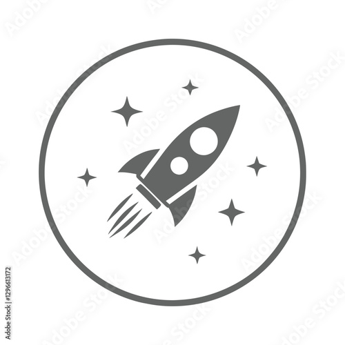 Minimalist Rocket and Stars Emblem Logo Design.