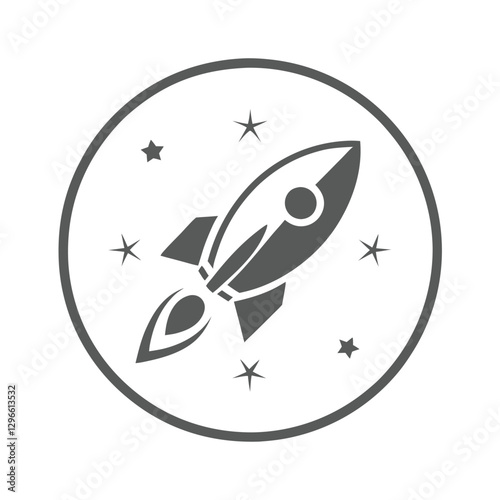 Minimalist Rocket and Stars Emblem Logo Design.