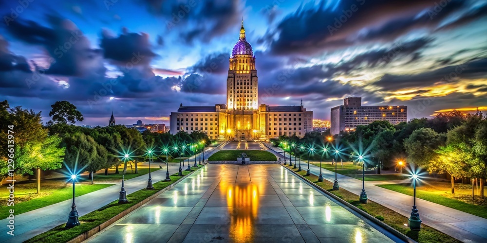 Obraz premium Majestic Louisiana State Capitol Building Night Wide Shot - Baton Rouge, Louisiana