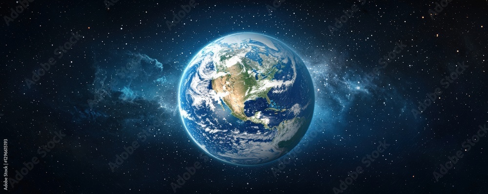 Fototapeta premium A stunning view of Earth from space, showcasing vibrant colors and swirling clouds against a backdrop of stars.