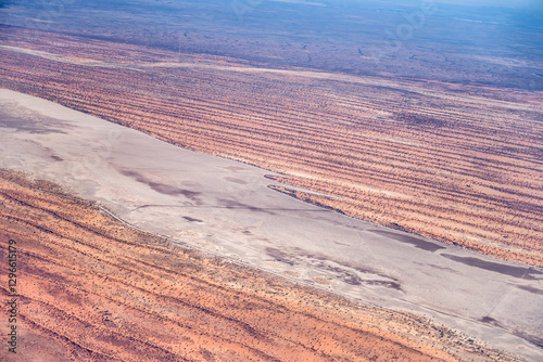 Obraz na płótnie pan among stripes of red dunes in Kalahari desert countryside, near Intu Afrika lodge, Namibia w salonie