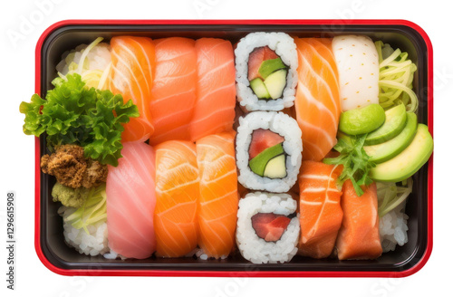 PNG Japanese bento seafood salmon meal. photo