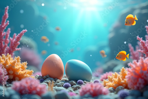 Pastel Easter Eggs Whimsical Underwater Scene