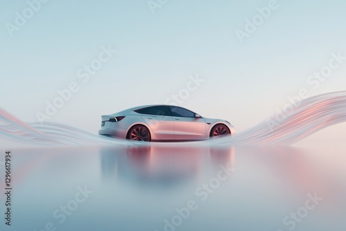 sleek 3d-rendered model of electric vehicle with futuristic aerodynamics surrounded by transparent energy waves