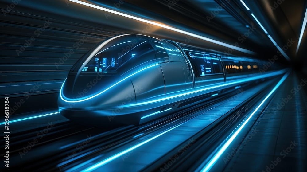 Futuristic high-speed monorail, sleek, streamlined, fast, glowing, aerodynamic, style of motif structural, architecture style high-tech, color scheme matte silver and neon blue, glowing tracks. Futuristic high-speed monorail, sleek, streamlined, fast, glowing, aerodynamic, style of motif structural, architecture style high-tech, color scheme matte silver and neon blue, glowing tracks.