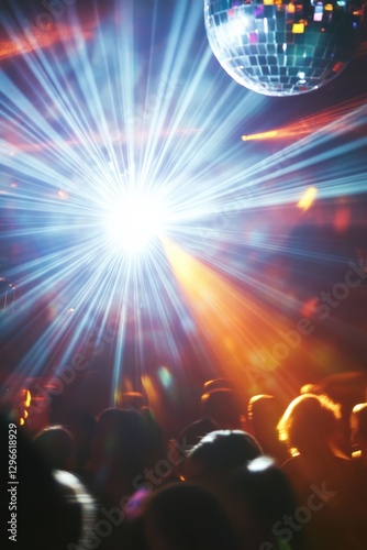 Dynamic Candid Capture of Packed Dance Floor with Disco Ball Reflections