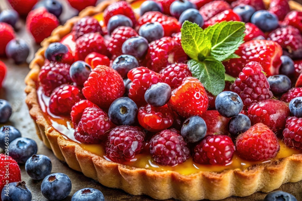 Aerial View Fruit Tart Berries Close Up Photography - Delicious Dessert Pastry Recipe Aerial View Fruit Tart Berries Close Up Photography - Delicious Dessert Pastry Recipe