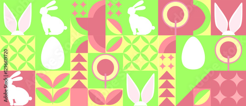 Happy Easter background, banner, poster, greeting card. Easter design with eggs. Easter vector illustration in minimalistic style.