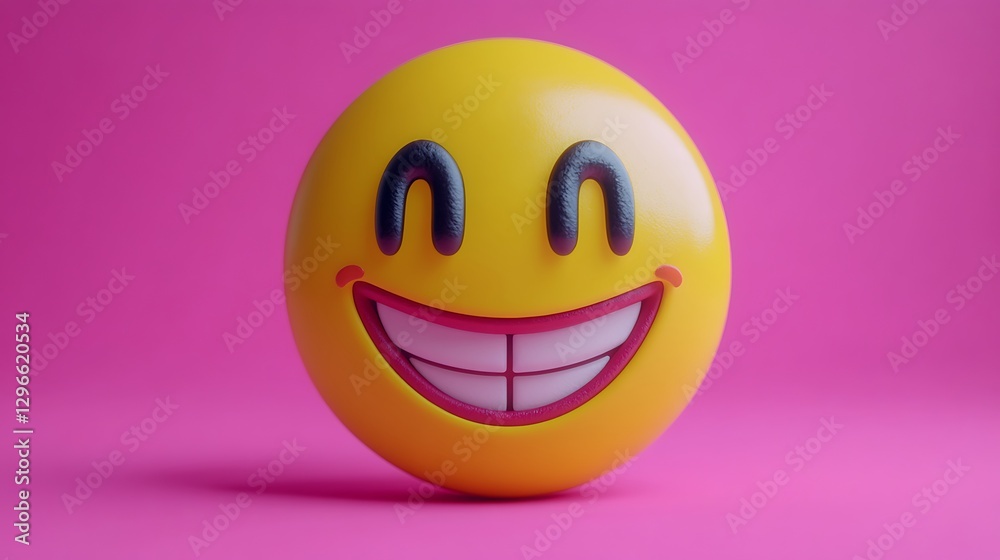 Fototapeta premium 3D Emoji Smiling Face on Pink Background