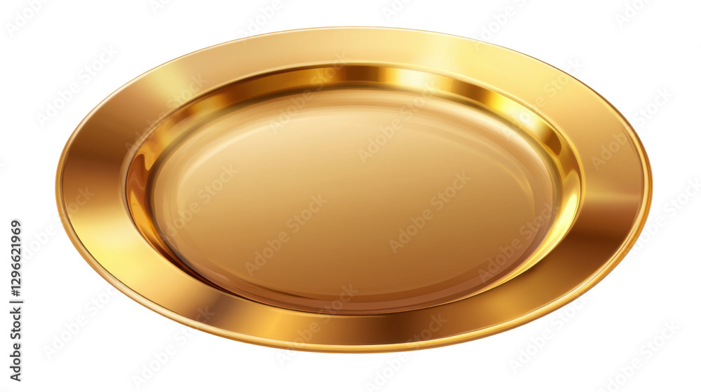 Golden shiny dinner plate with a smooth finish isolated on white background Golden shiny dinner plate with a smooth finish isolated on white background