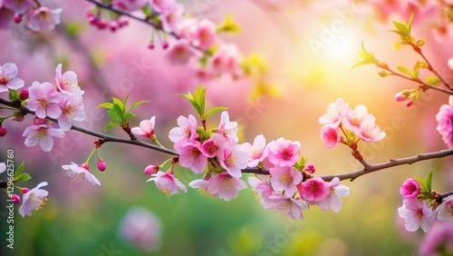 Beautiful Spring Cherry Blossom Branch , garden scene, blossom branch