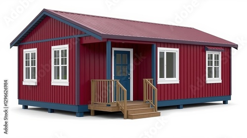 Compact red modular home with white trim for budget housing solutions - ideal for affordable housing blogs, prefab construction websites, and tiny home living content