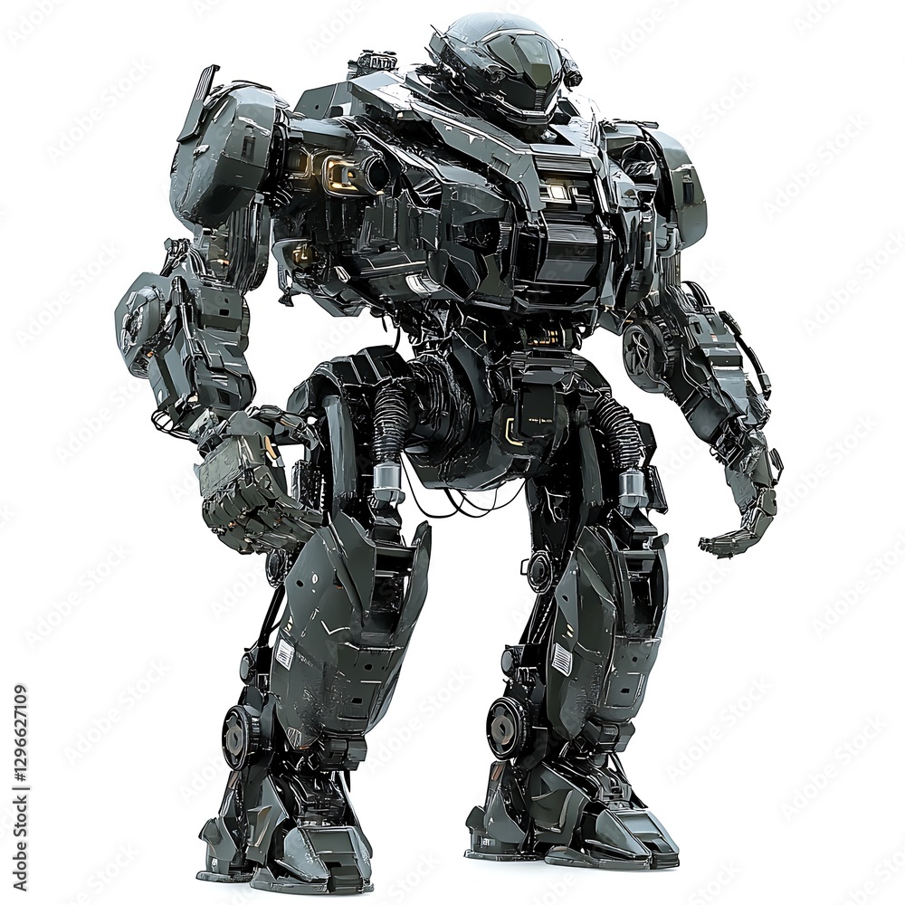 Cybernetic Sentinel: A colossal, battle-ready robot, showcasing advanced robotics, intricate mechanical detailing and a commanding presence. Cybernetic Sentinel: A colossal, battle-ready robot, showcasing advanced robotics, intricate mechanical detailing and a commanding presence.