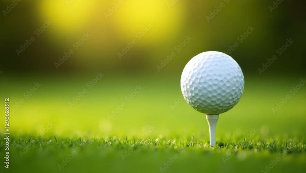 Golf clubs and golf balls on a green lawn