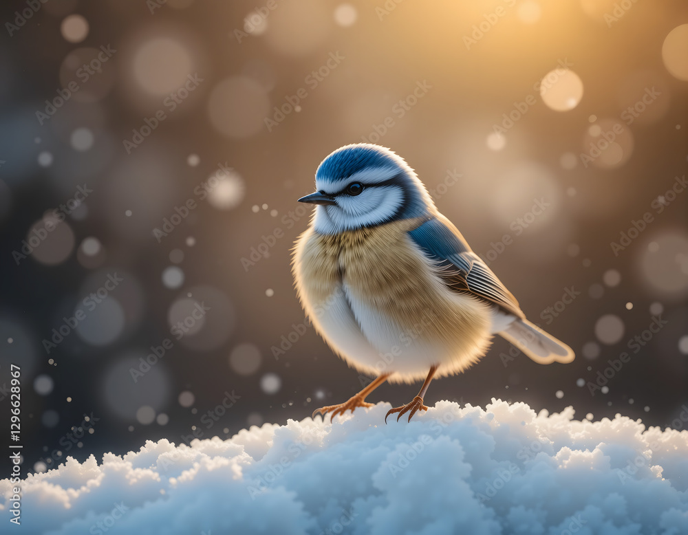 Naklejka premium Small Bird Standing in the Snow