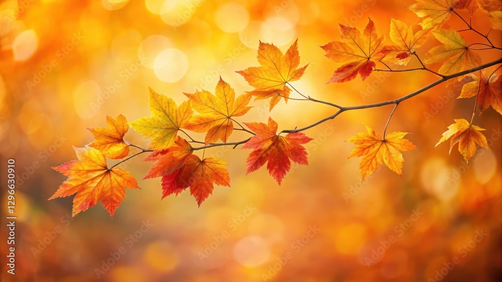 A vibrant autumn leaf branch with soft blurred background featuring shades of orange and yellow hues, fall colors, autumn leaves A vibrant autumn leaf branch with soft blurred background featuring shades of orange and yellow hues, fall colors, autumn leaves