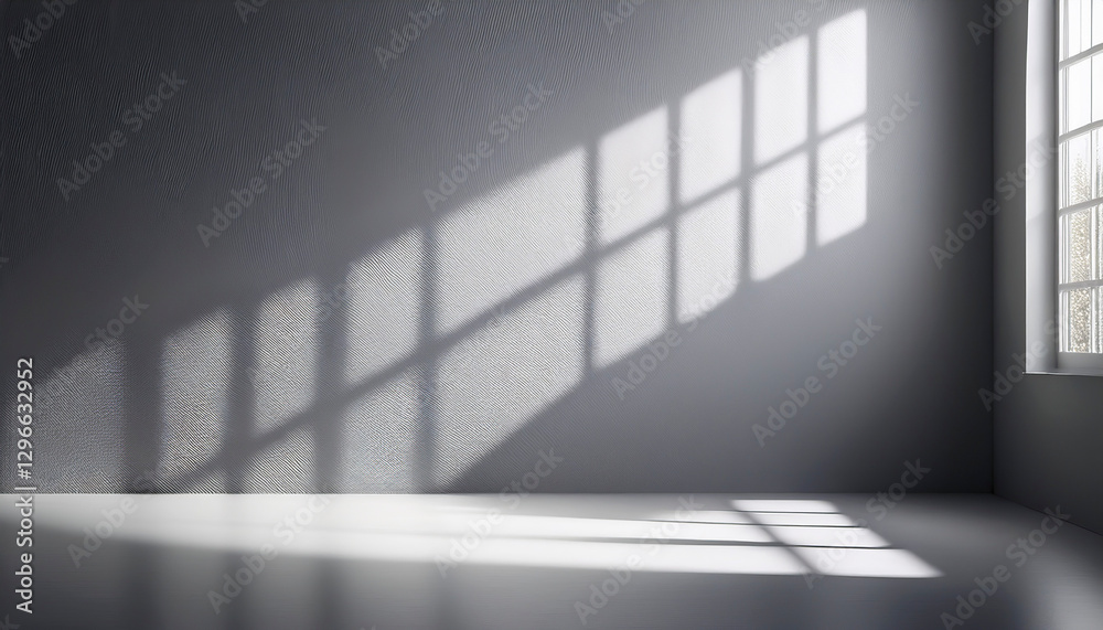 Fototapeta premium Gray background for product presentation with shadow and light from windows