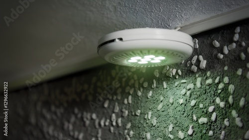 A carbon monoxide detector blinking green.
