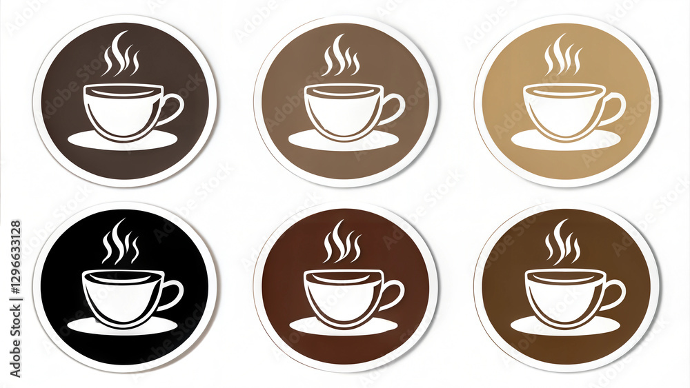 Coffee cup icon set in brown tones, cafe branding and sticker design for coffee shops Coffee cup icon set in brown tones, cafe branding and sticker design for coffee shops