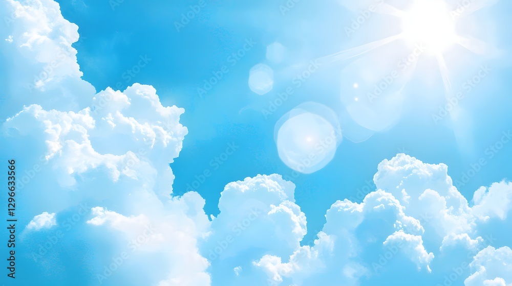 Vibrant Blue Sky with Fluffy White Clouds and Bright Sunshine Illuminating the Day Vibrant Blue Sky with Fluffy White Clouds and Bright Sunshine Illuminating the Day