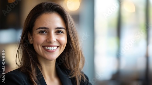 Smiling handsome Hispanic businesswoman with blurred background, hd image