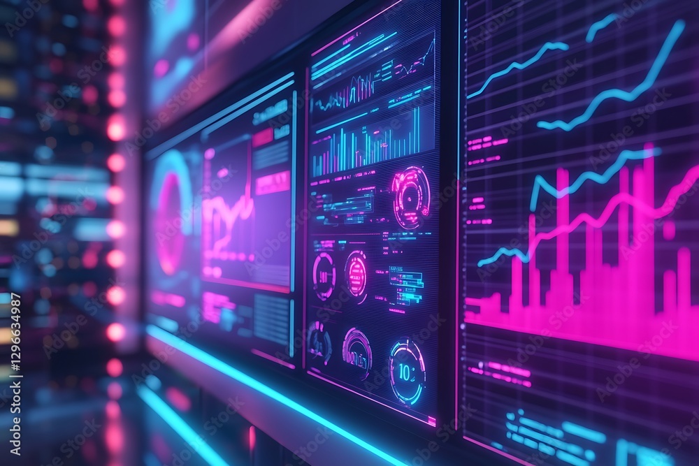Futuristic Data Visualization on Neon Screens Futuristic Data Visualization on Neon Screens