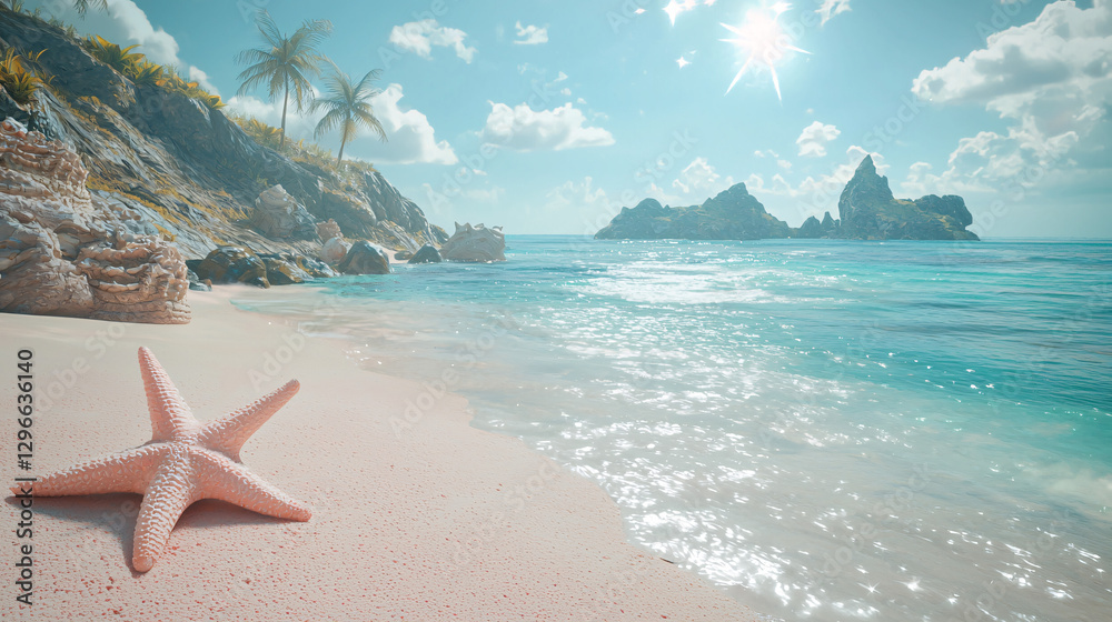 Tropical Paradise Beach with a Pink Starfish Tropical Paradise Beach with a Pink Starfish