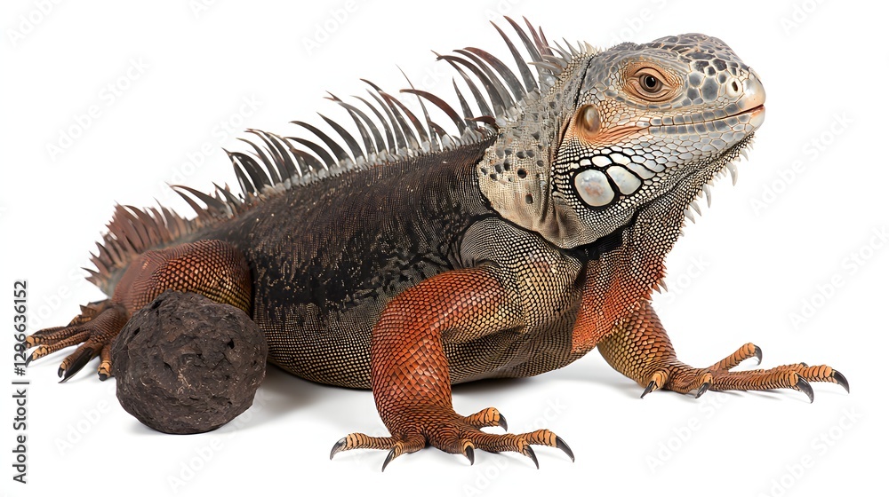Obraz premium Colorful Iguana Resting on a Rock with Vibrant Scales and Lush Greenery in Natural Habitat