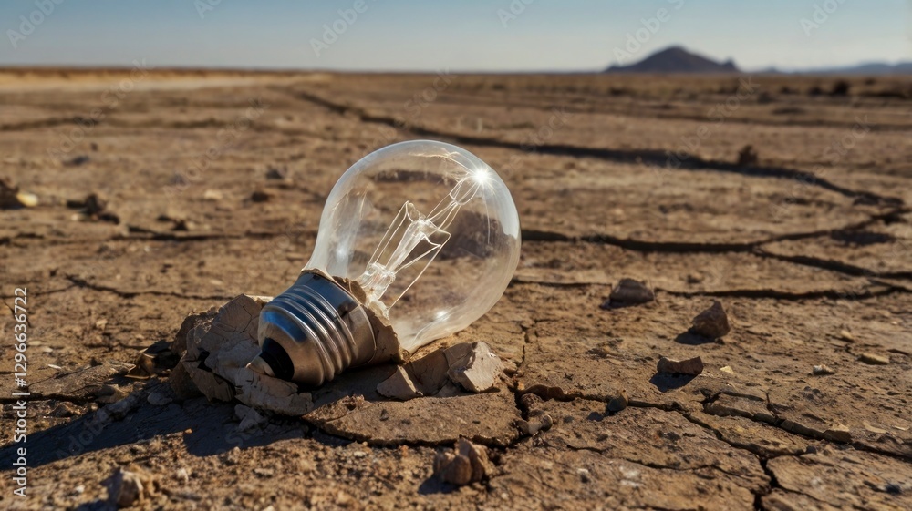 Art photograph cracked light bulb in the middle of the wasteland Art photograph cracked light bulb in the middle of the wasteland