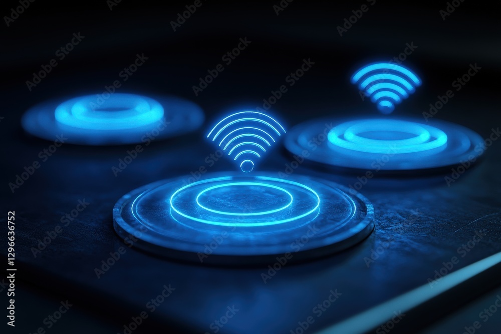 Fototapeta premium High-tech floating holographic icons for communication and networking