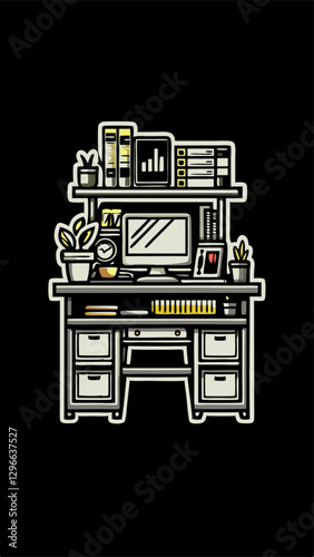 Hand drawn organizing a workspaces image. Vintage style. Vector illustration.