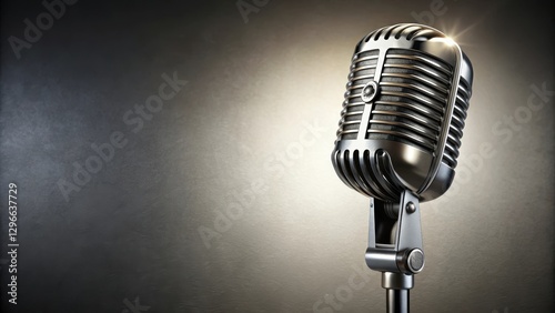 Retro-style aluminum microphone with a rendering, audio gear