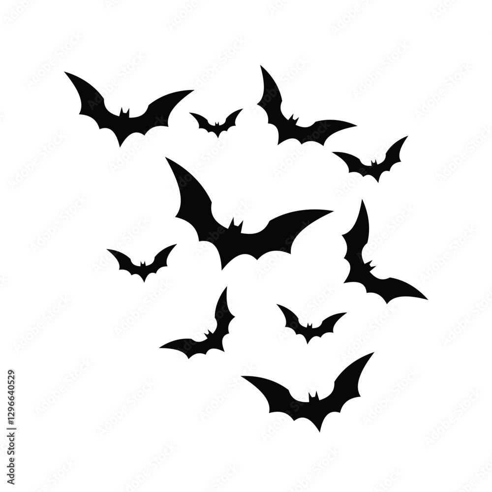Flying bat black silhouette vector design on a white background Flying bat black silhouette vector design on a white background