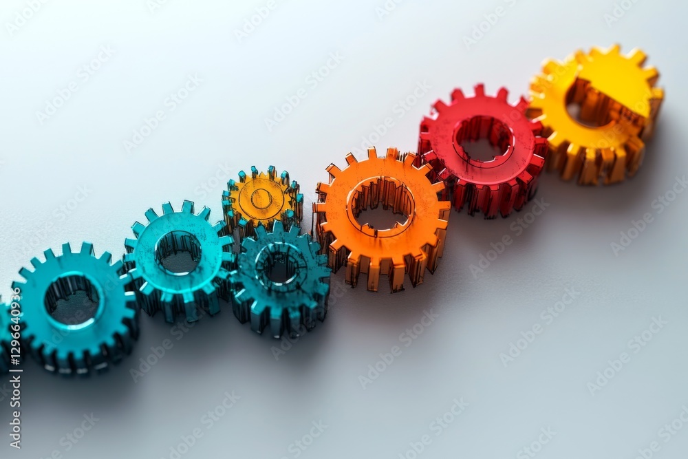 Set of colorful interlocking gears arranged in a creative design Set of colorful interlocking gears arranged in a creative design