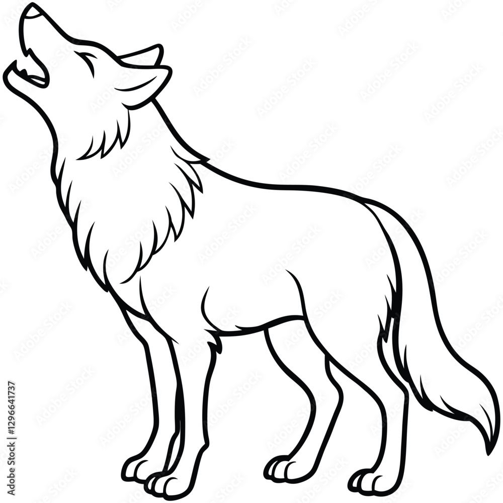 Fototapeta premium howling wolf vector line art illustration