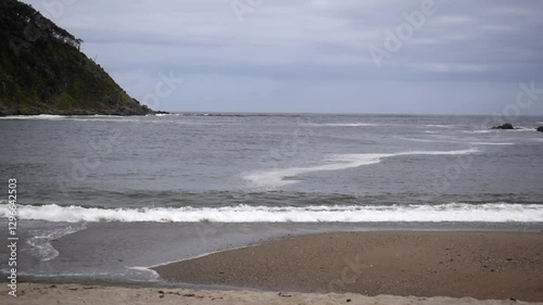 Costa del mar pacífico en un día gris con muchas olas