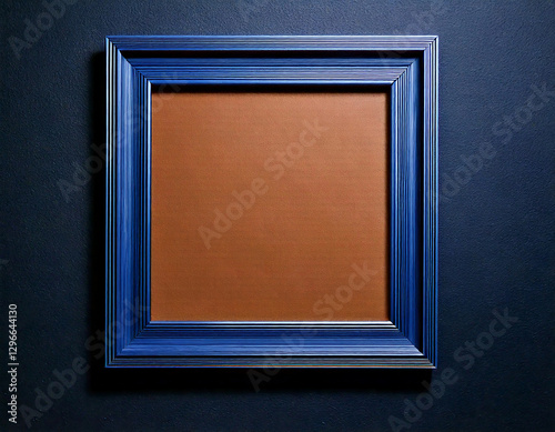 blue wooden frame on blue wall background, Antique picture frame, vintage blue wooden frame mockup, brown picture frame 